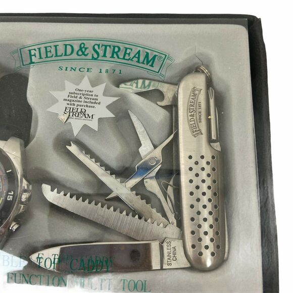 Field & Stream Watch Gift Set  Black Leather 12 Function Multi Tool Steel in Box - Picture 6 of 14